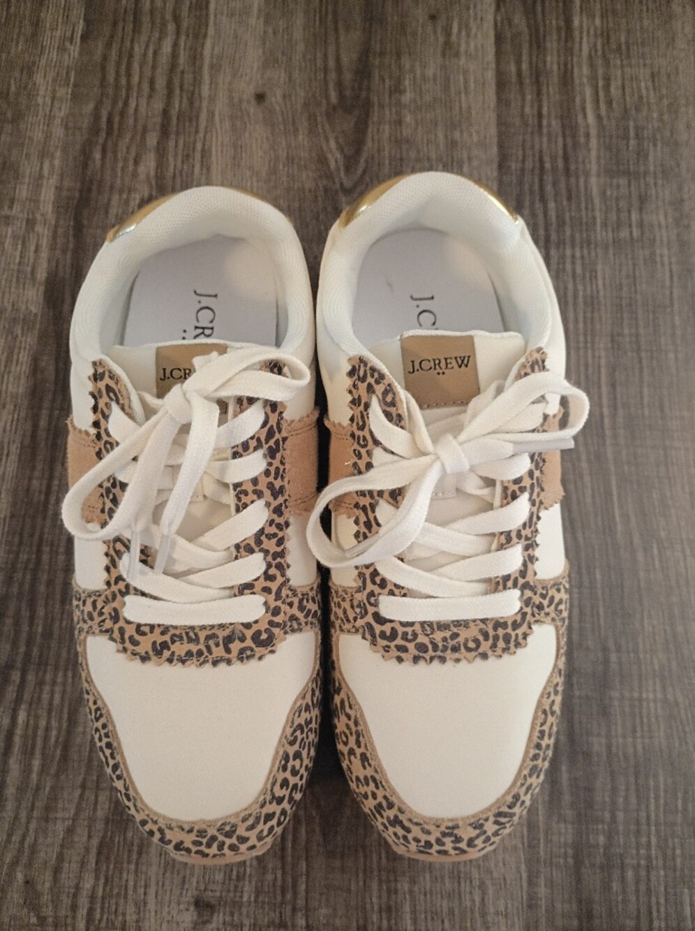 J. Crew White Sneakers with Leopard Print Accents